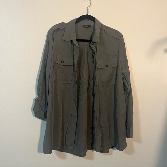 Lord & Taylor Olive Button-Down Utility Shirt Plus Size 1X roll sleeves shacket - Picture 2 of 7